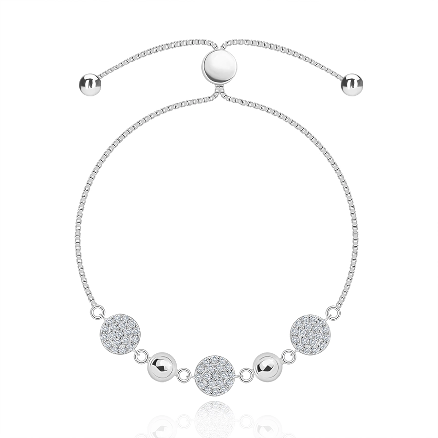 Brațări - Brățară din argint 925 - discuri cu zirconii, semisfere, reglabilă