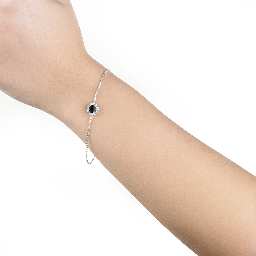 Brățară din argint 925 - inel din zirconiu cu zircon oval negru în centru [1]