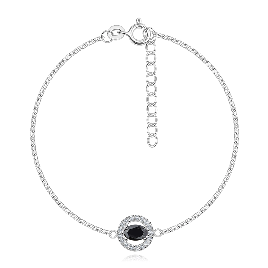 Be ready, Be Cool, Be Back to School - Brățară din argint 925 - inel din zirconiu cu zircon oval negru în centru