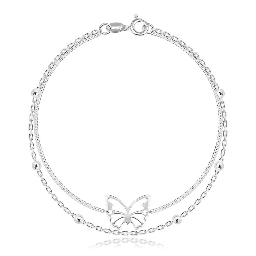 Brațări - Brățară din argint 925 - lanț dublu, fluture cu aripi sculptate