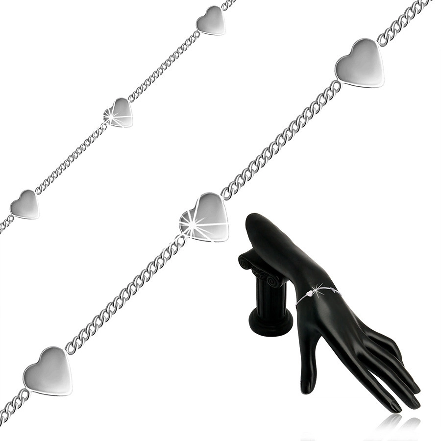 Brățară din argint 925 - lanț realizat din verigi ovale, inimi lucioase [2]