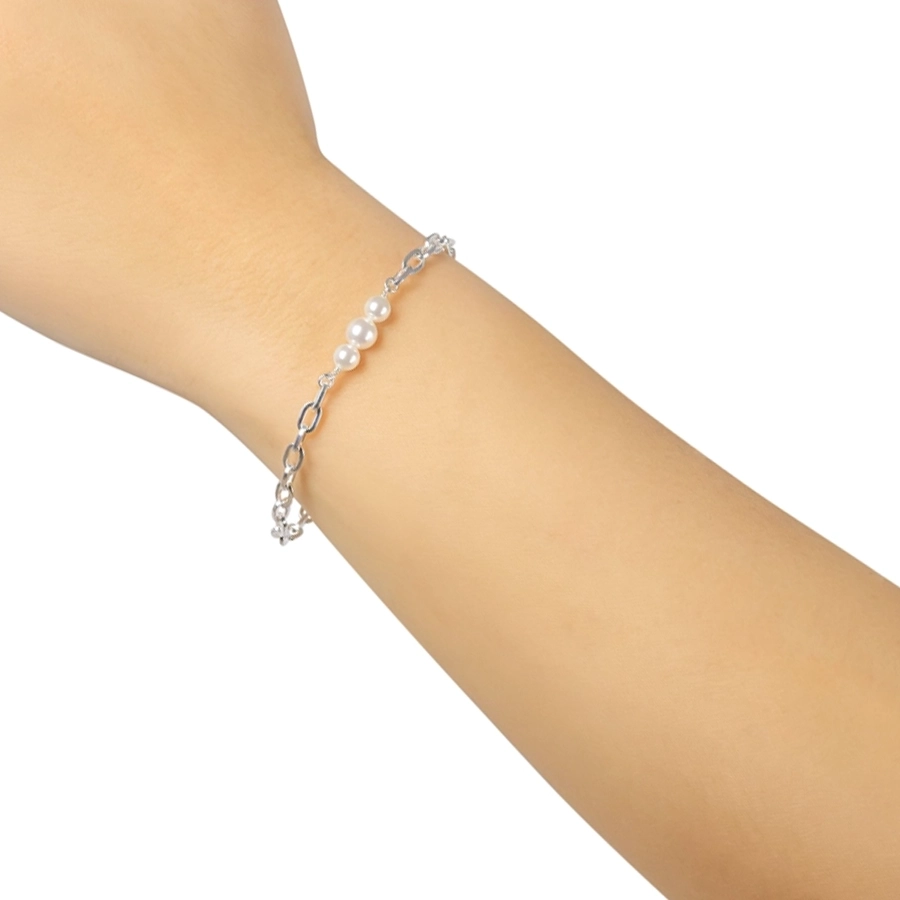 Brățară din argint 925 - perle Swarovski sintetice albe, verigi alungite [1]