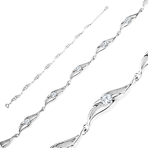 Brățară din argint 925, zale rotunde cu decupaje, zirconii rotunde transparente [1]