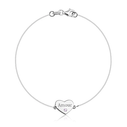 Be ready, Be Cool, Be Back to School - Brățară din argint 925 compusă dintr-o inimă strălucitoare simetrică, cu scris „Amour”