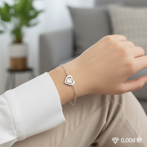 Brațări - Brățară Elegantă din Argint 925 Diamond Heart cu Diamant Transparent