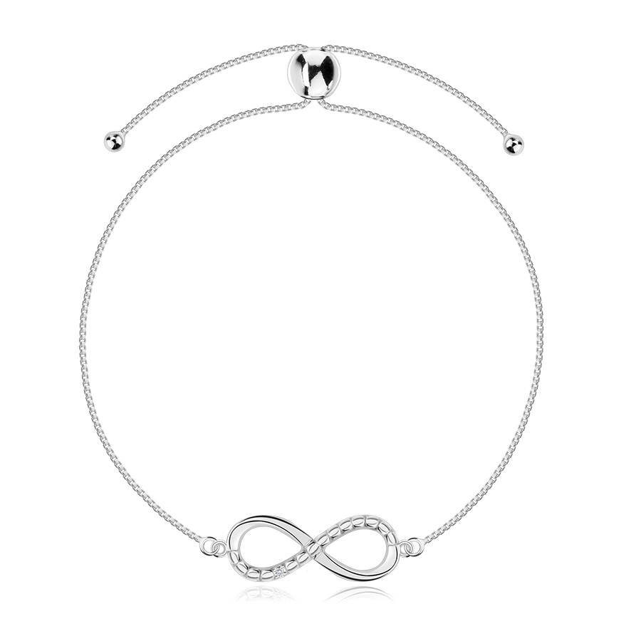 Brațări - Brățară reglabilă din argint 925 - simbol infinit cu diamant, proeminențe rotunde