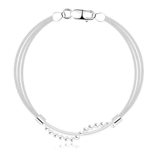 Be ready, Be Cool, Be Back to School - Brățară triplă din argint 925 - mărgele împletite și lanț rotund