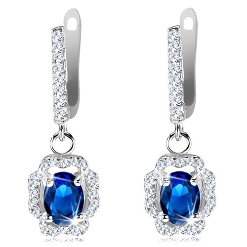 Cercei - Cercei cu zirconiu oval albastru închis, margine ondulată ce seamănă cu o floare.