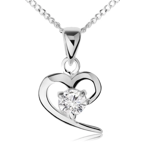 Coliere - Colier din argint 925, contur asimetric de inimă, zirconiu transparent