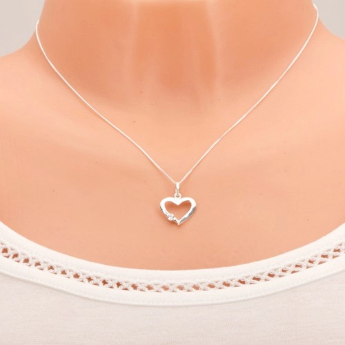 Colier din argint 925, contur inimă simetrică cu zirconiu transparent [1]