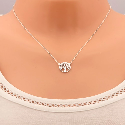 Coliere - Colier din argint 925, lanţ şi pandantiv - copacul vieţii lucios în cerc
