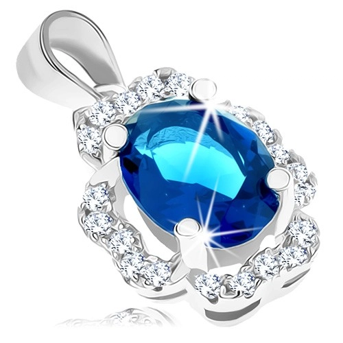 Pandantive - Pandantiv cu zirconiu oval albastru închis, margine ondulată ce seamănă cu o floare.