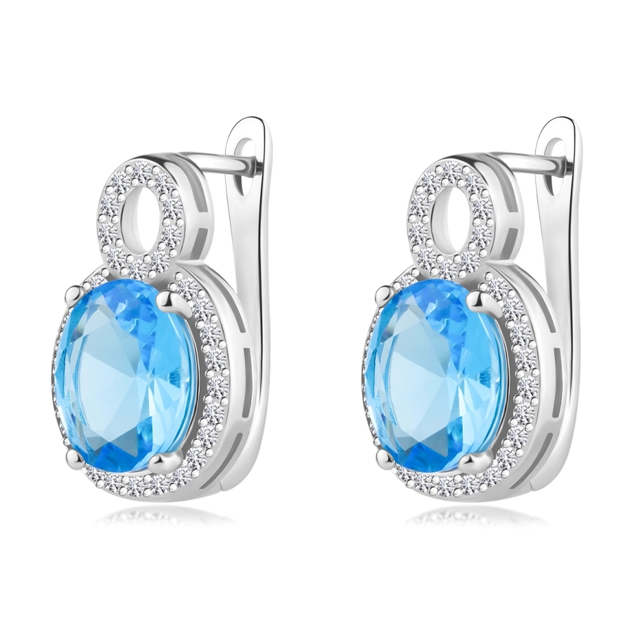 Set argint 925, pandantiv și cercei, zircon oval de culoare acvamarin [5]