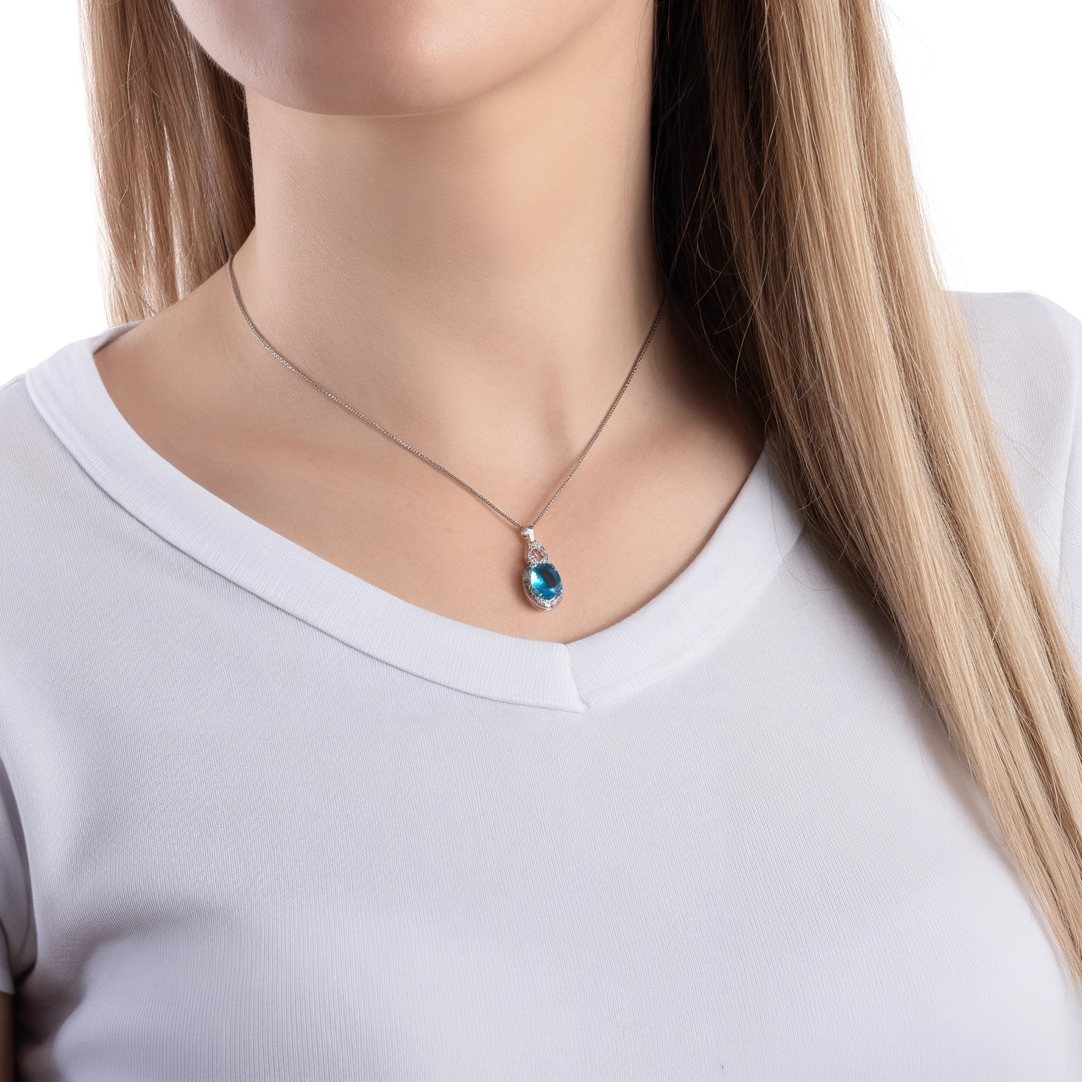 Set argint 925, pandantiv și cercei, zircon oval de culoare acvamarin [3]