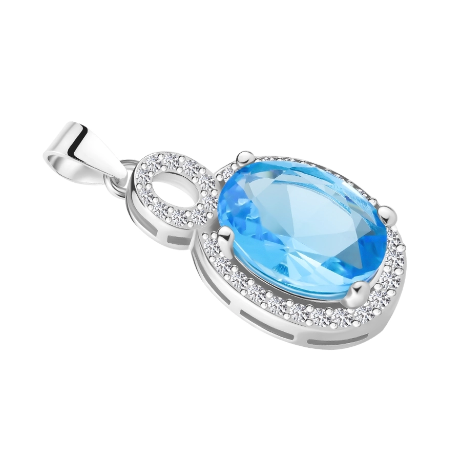 Set argint 925, pandantiv și cercei, zircon oval de culoare acvamarin [2]