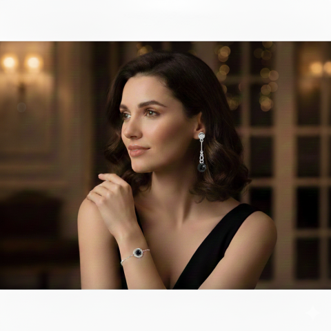 Cercei - Set Bijuterii Argint 925 "Black Beauty": Eleganță și Strălucire Nocturnă