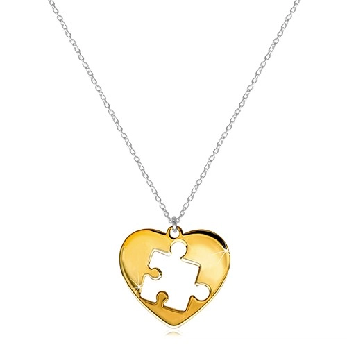 Set de coliere cu pandantive sculptate - puzzle sculptat cu inscripție, inimă cu decupaj în centru, închidere de tip inel cu arc [5]