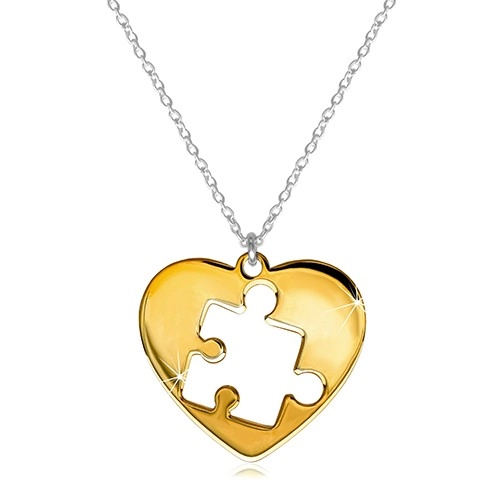 Coliere - Set de coliere cu pandantive sculptate - puzzle sculptat cu inscripție, inimă cu decupaj în centru, închidere de tip inel cu arc