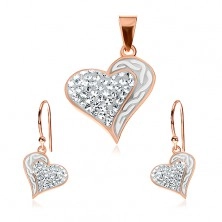 Pandantive - Set din argint 925 - cercei și pandantiv de culoare arămie, inimă cu ondulații și zirconii