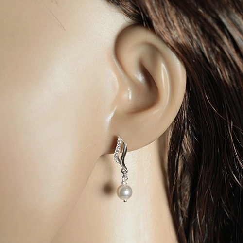 Set Elegant din Argint 925: Colier și Cercei cu Zirconiu și Perlă [3]