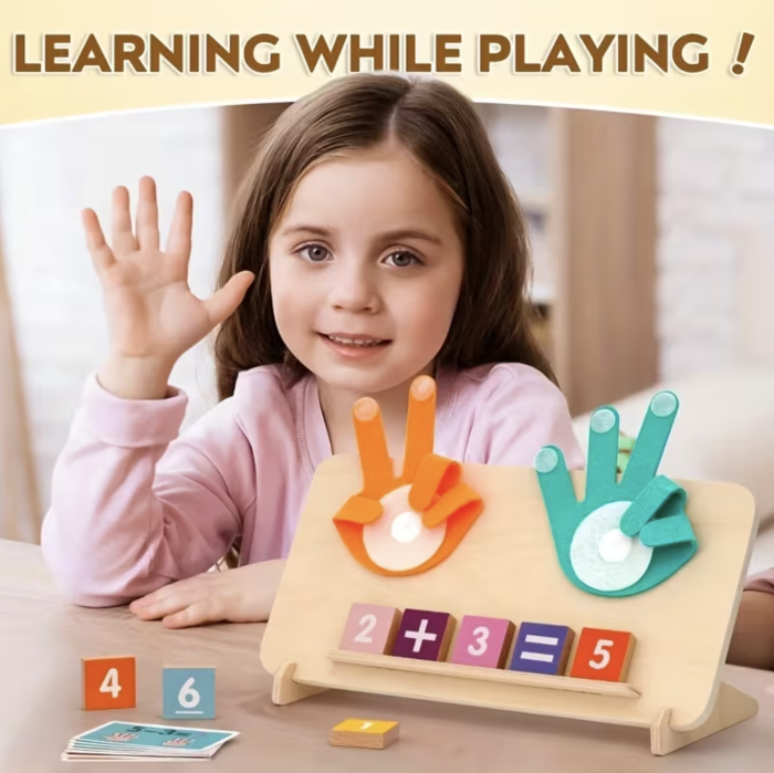 Joc Montessori din lemn pentru calcul matematic cu degete din fetru si suport, +3 ani [3]