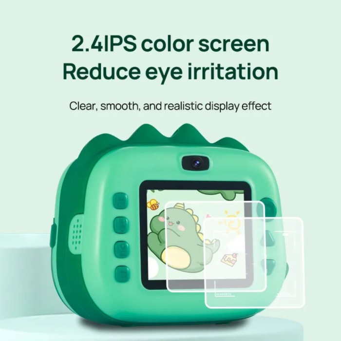 Aparat foto digital copii cu imprimare instant, 40 MP, 1080p, ecran 2.4", Dinozaur verde [4]