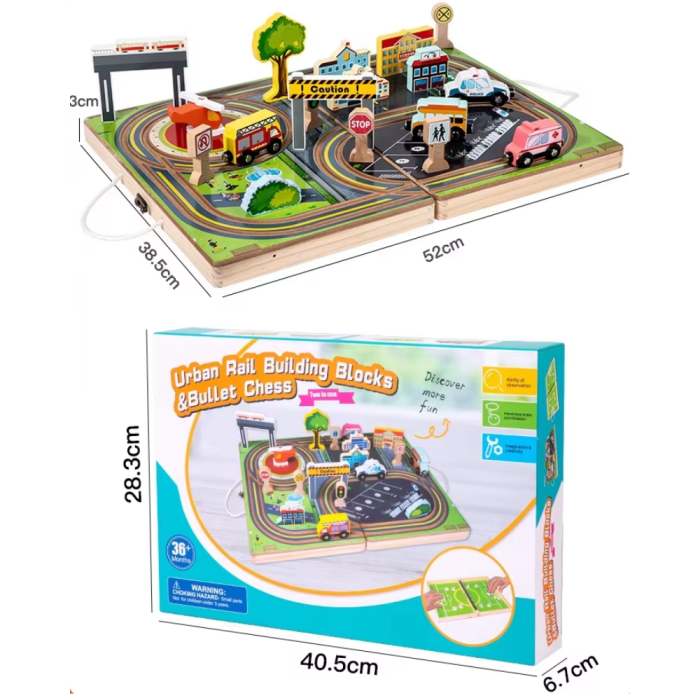 Joc 2 in 1 Circuit cu masini City si Pucket Game, din lemn [7]