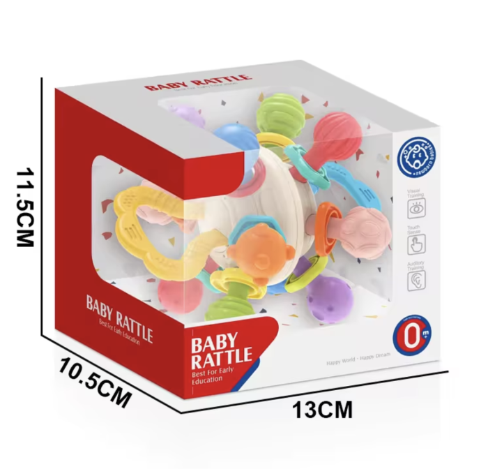Jucarie Senzoriala de Dentitie – Mingea Zornaitoare Baby Rattle cu Maner, 0 luni+ [9]