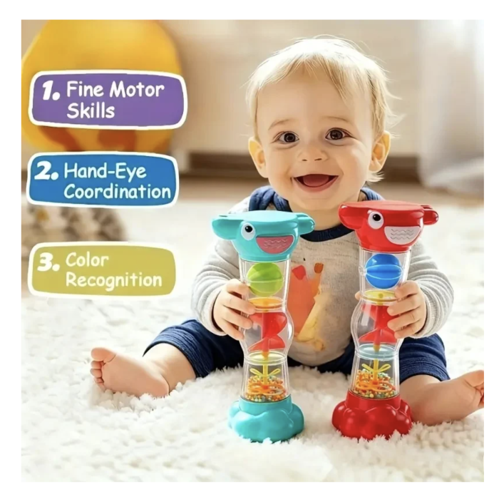 Jucarie zornaitoare tip clepsidra cu bilute si sunet de ploaie pentru bebelusi 6 luni+ [2]