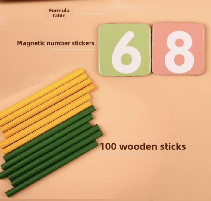 Joc aritmetic cu betisoare colorate din lemn, piese magnetice si ceas in cutie metalica, +3 ani [7]