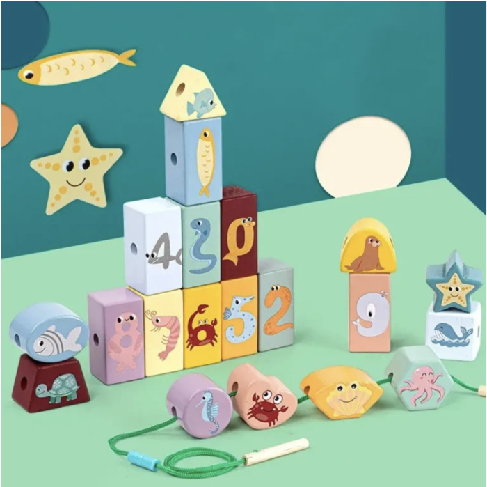 Joc Montessori cu Cuburi de Lemn de Construit si Snuruit, Animale si Cifre [4]