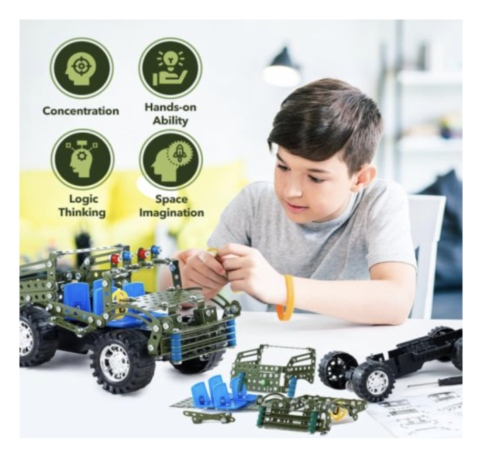 Joc constructii din metal 283 piese - masina de teren decapotabila verde, 8 ani+ [4]