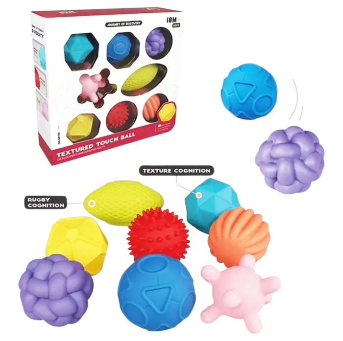 Set 8 mingi senzoriale pentru bebelusi, colorate, cu texturi diferite, 18 luni+ [8]