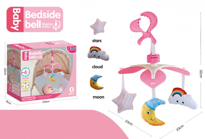 Carusel mobil cu 3 figurine, pentru patut sau carucior, Bedside Bell, roz [5]