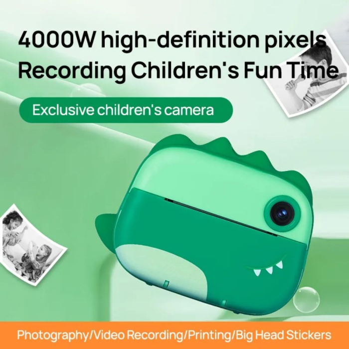 Aparat foto digital copii cu imprimare instant, 40 MP, 1080p, ecran 2.4", Dinozaur verde [3]