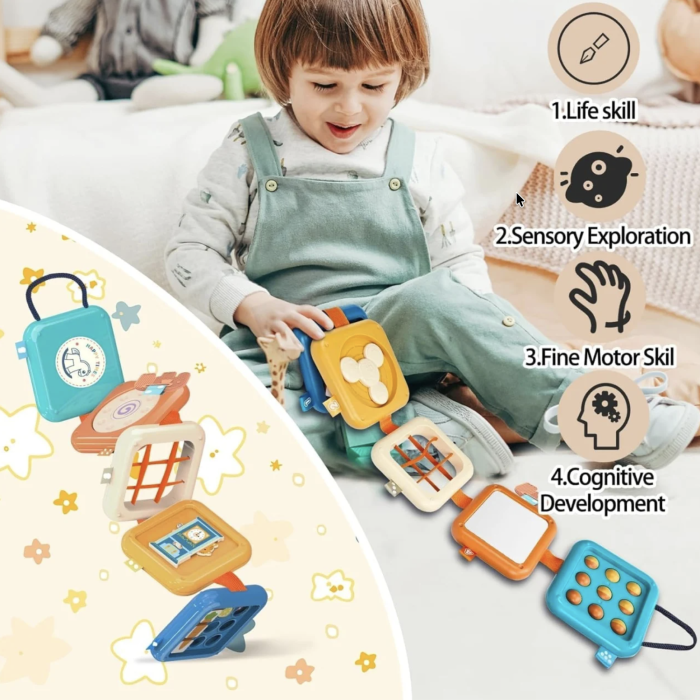 Busy Cube pliabil cu 8 activitati senzoriale Montessori pentru copii 12 luni+ [9]