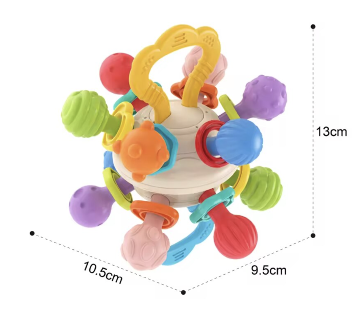 Jucarie Senzoriala de Dentitie – Mingea Zornaitoare Baby Rattle cu Maner, 0 luni+ [8]