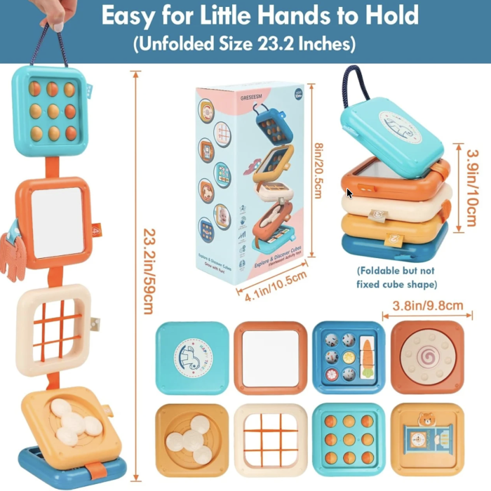 Busy Cube pliabil cu 8 activitati senzoriale Montessori pentru copii 12 luni+ [11]