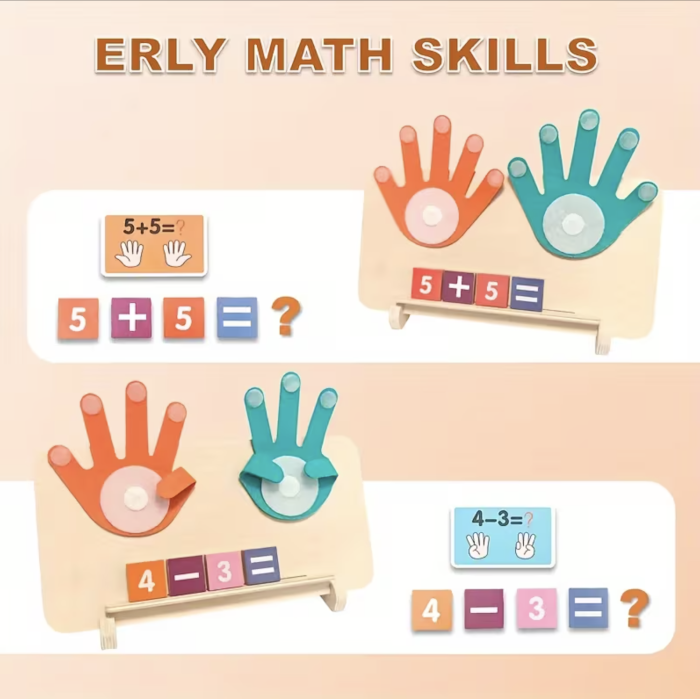 Joc Montessori din lemn pentru calcul matematic cu degete din fetru si suport, +3 ani [8]