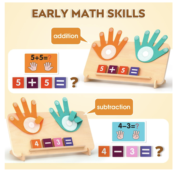 Joc Montessori din lemn pentru calcul matematic cu degete din fetru si suport, +3 ani [13]