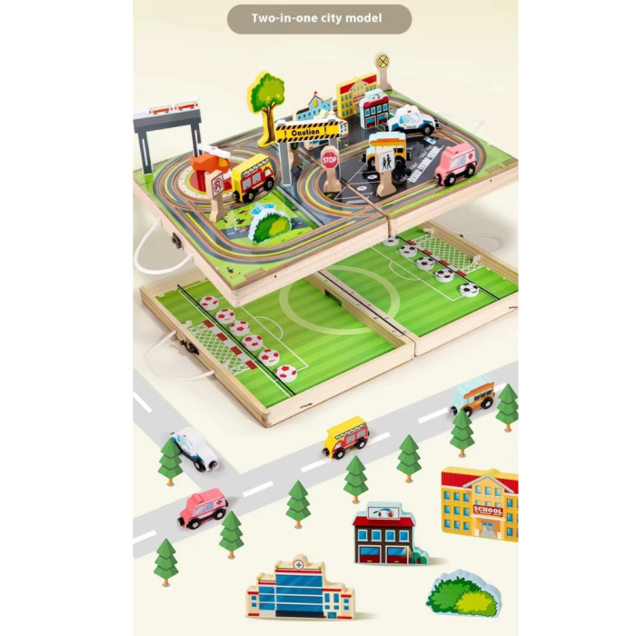 Joc 2 in 1 Circuit cu masini City si Pucket Game, din lemn [2]