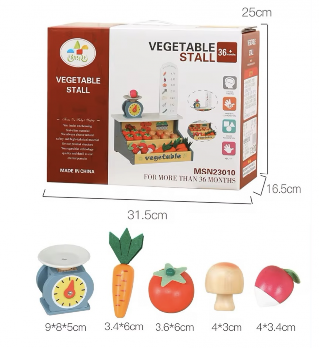 Aprozar cu cantar si stand de legume, din lemn [5]