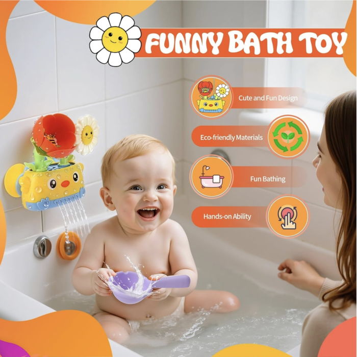 Set jucarie interactiva de baie Flori vesele cu ventuze pentru copii 18 luni+ [4]