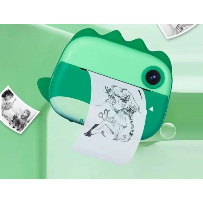 Aparat foto digital copii cu imprimare instant, 40 MP, 1080p, ecran 2.4", Dinozaur verde [5]