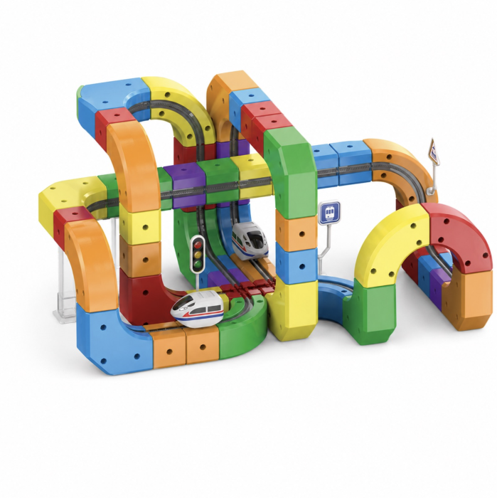 Set de constructie Cube Track cu tren electric USB si pista 3D modulara, 123 piese, 3 ani+ [3]
