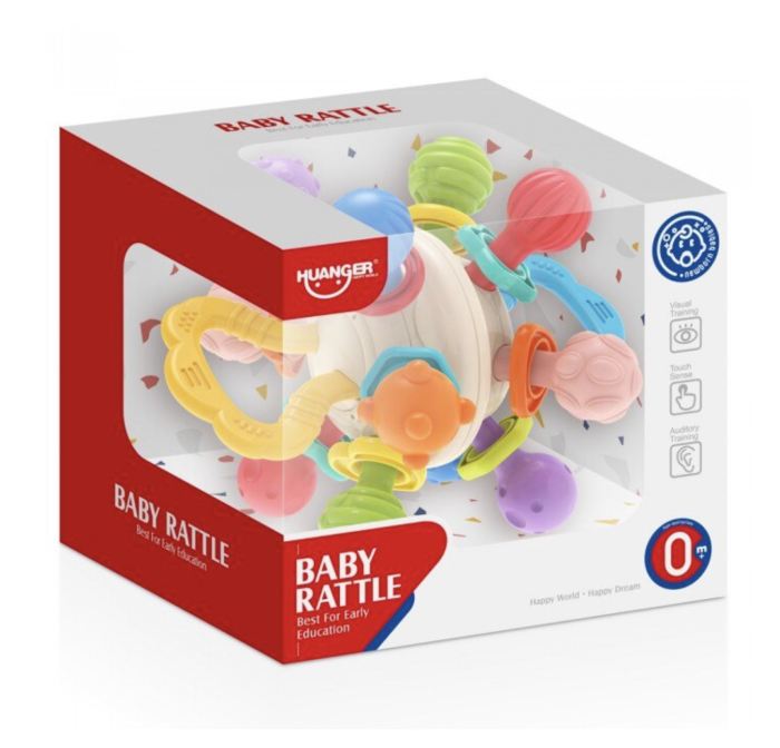 Jucarie Senzoriala de Dentitie – Mingea Zornaitoare Baby Rattle cu Maner, 0 luni+ [7]