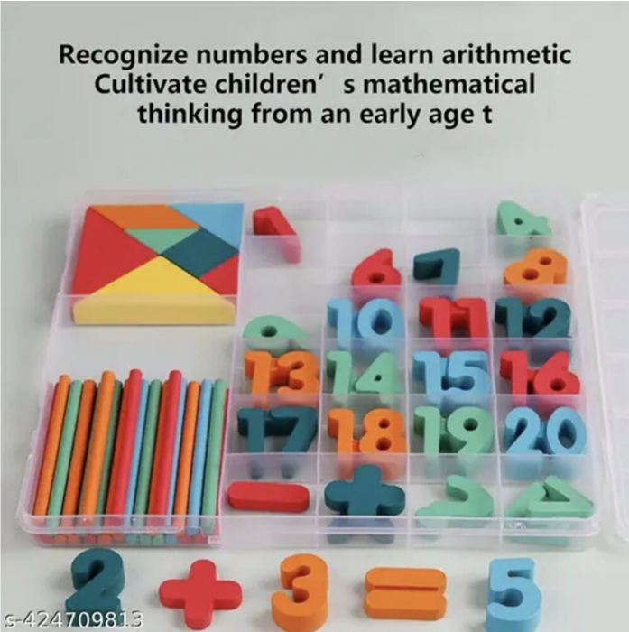 Cutie de invatare cu tangram, cifre, semne matematice, din lemn [7]