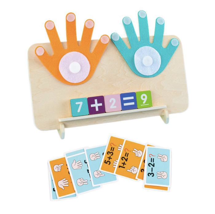 Joc Montessori din lemn pentru calcul matematic cu degete din fetru si suport, +3 ani [11]
