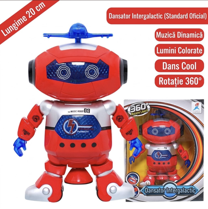 Robot Interactiv Dansator Rotire 360 Grade Muzica Si Lumini Colorate Rosu 3 Ani [7]