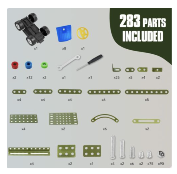 Joc constructii din metal 283 piese - masina de teren decapotabila verde, 8 ani+ [5]